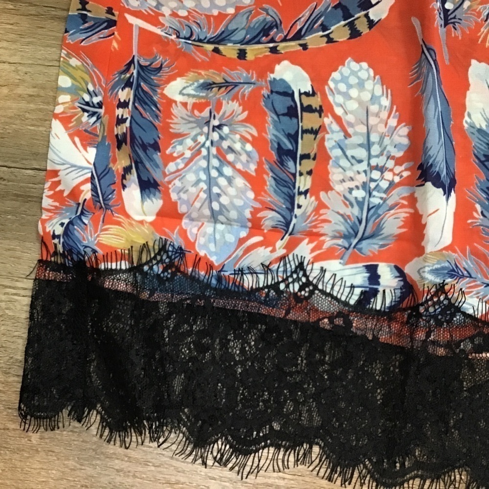 Nwt A’reve Nightgown Size L Camisole Lace Boho Feather Print Red Blue - Picture 9 of 14